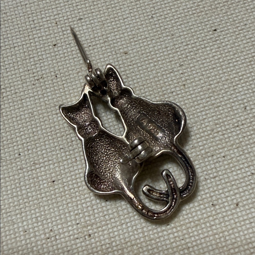 Sterling Silver 925 Marcasite Cat Duo Brooch - Picture 6 of 12